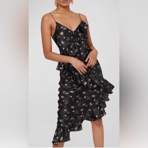 Cami NYC Dua silk Floral Ruffle Slip Dress nwt